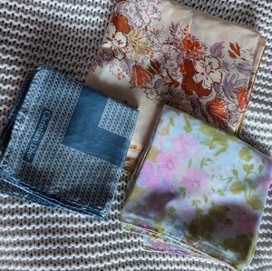 Vintage Scarf Lot - 3 Nylon Pattern Head Neck Wrap Scarves